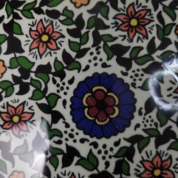 Vintage 80s Jerusalem Armenian Hand-Painted Ceramic Bowl 11.5" Floral Pottery - Picture 3 of 7